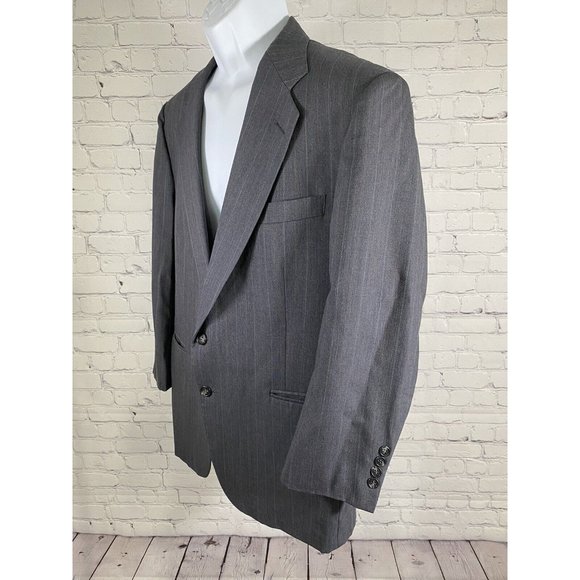 Stafford USA Made Gray Blue 100% Wool Striped 2 Button Jacket Blazer Men’s 42S - Picture 3 of 12